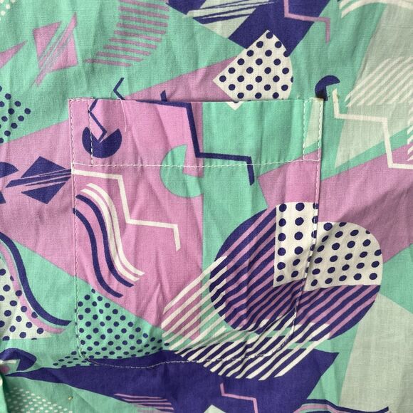 Super Massive Geometric 80s Style Print Button Up Short Sleeve Shirt Men’s XL - Picture 3 of 5
